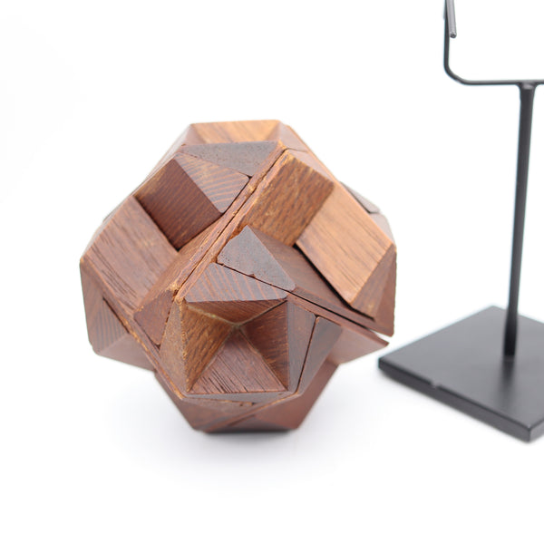 AMERICAN Folk-Art 1930 Unusual Geometric Desk Wood Puzzle Mount In Steel Stand