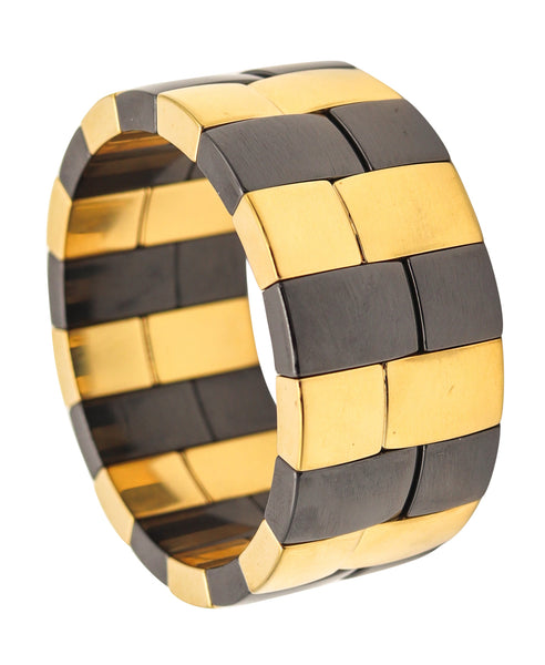 ROBERTO DEMEGLIO Black & Gilded Ceramic Expandable Bracelet In 18Kt Gold Plating