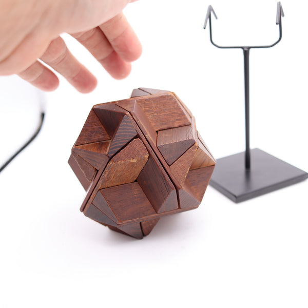AMERICAN Folk-Art 1930 Unusual Geometric Desk Wood Puzzle Mount In Steel Stand