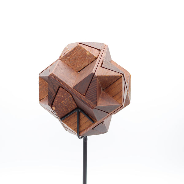 AMERICAN Folk-Art 1930 Unusual Geometric Desk Wood Puzzle Mount In Steel Stand