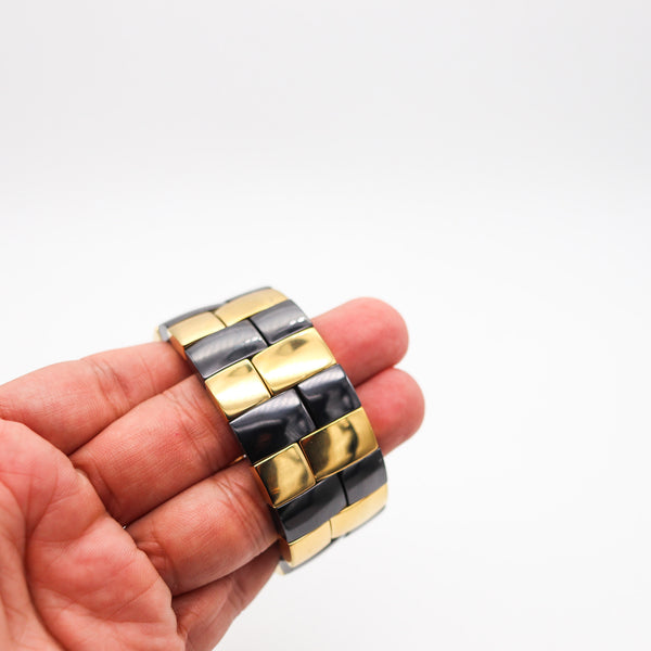 ROBERTO DEMEGLIO Black & Gilded Ceramic Expandable Bracelet In 18Kt Gold Plating