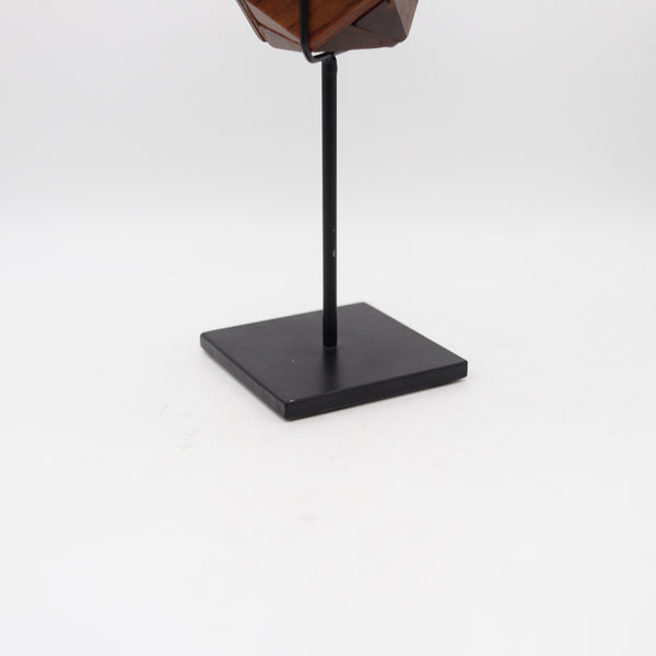 AMERICAN Folk-Art 1930 Unusual Geometric Desk Wood Puzzle Mount In Steel Stand