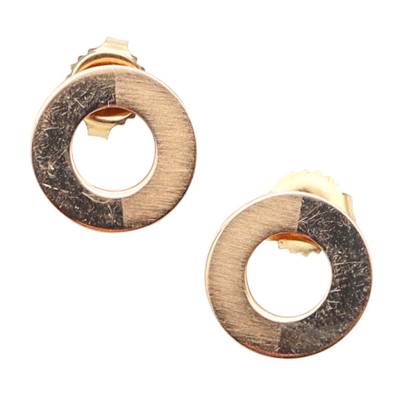 BETTY COOKE 1970 Modernist Geometric Circular Studs Earrings In 14Kt Yellow Gold