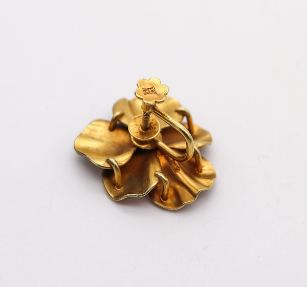 -Hedges & Co. 1900 Art Nouveau Enamel Pansy Earrings In 14Kt Gold With Diamonds