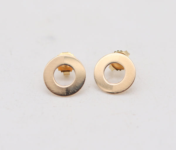 BETTY COOKE 1970 Modernist Geometric Circular Studs Earrings In 14Kt Yellow Gold