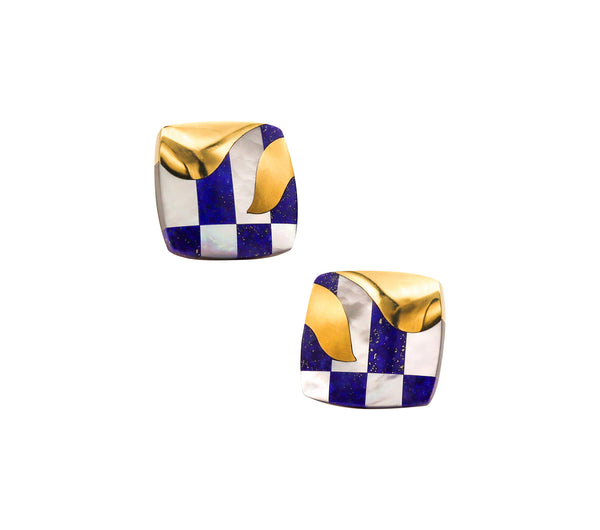 -Tiffany Co. 1977 Angela Cummings Clips Earrings In 18Kt Gold With Lapis And Nacre