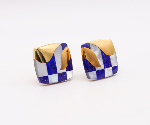 -Tiffany Co. 1977 Angela Cummings Clips Earrings In 18Kt Gold With Lapis And Nacre