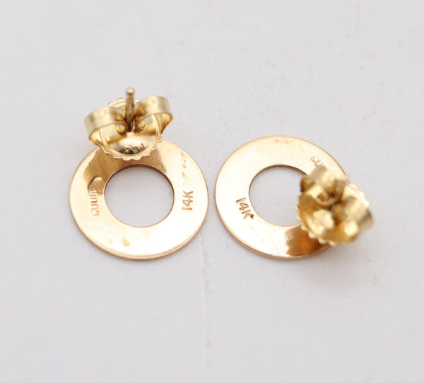 BETTY COOKE 1970 Modernist Geometric Circular Studs Earrings In 14Kt Yellow Gold