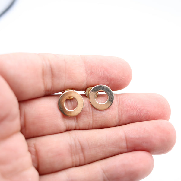BETTY COOKE 1970 Modernist Geometric Circular Studs Earrings In 14Kt Yellow Gold