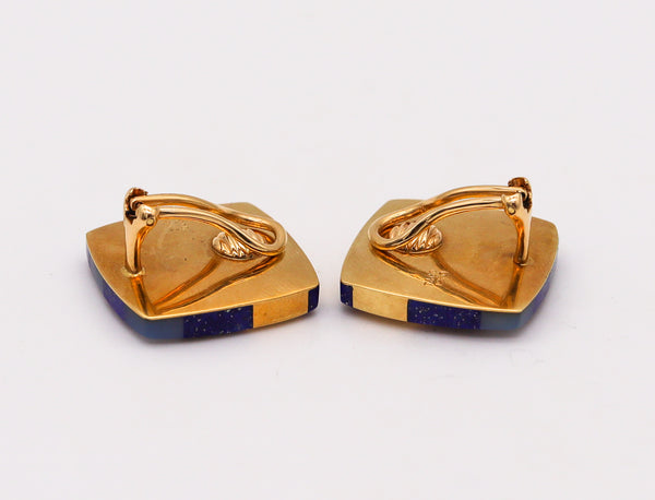 -Tiffany Co. 1977 Angela Cummings Clips Earrings In 18Kt Gold With Lapis And Nacre