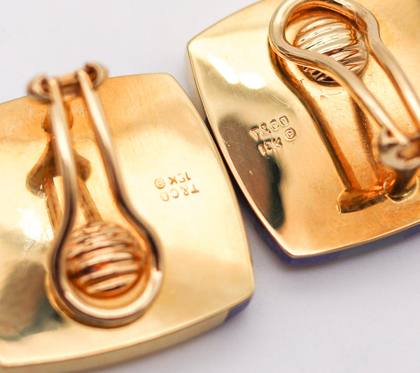 -Tiffany Co. 1977 Angela Cummings Clips Earrings In 18Kt Gold With Lapis And Nacre