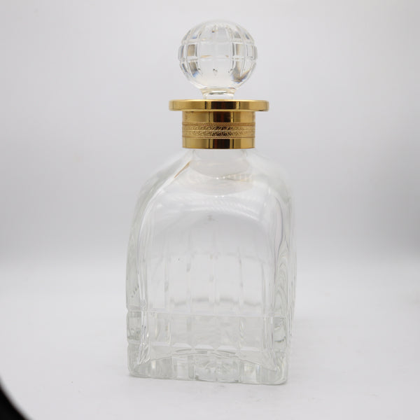 CARTIER France 1980 Hand-Cut Crystal Liquor Bottle With Gilt Gold Collar