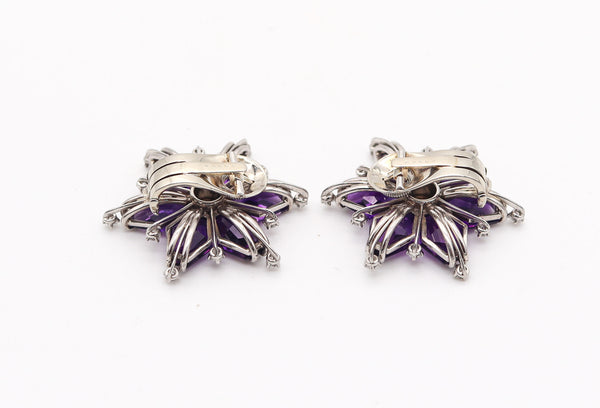 OSCAR HEYMAN 1935 Art-Deco Platinum Clips-Earrings With Amethysts & Diamonds