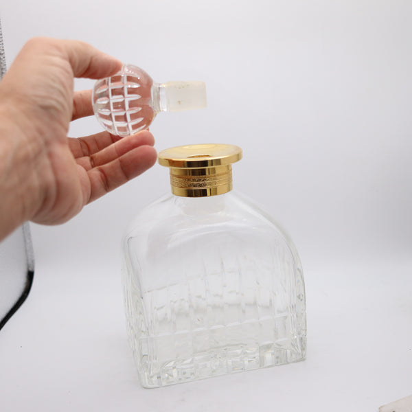 CARTIER France 1980 Hand-Cut Crystal Liquor Bottle With Gilt Gold Collar