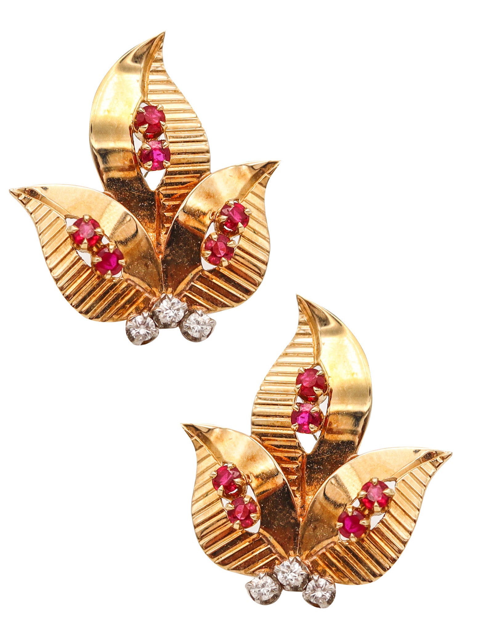 -Tiffany Co. 1950 Retro Modern Earrings In 14Kt Gold With Rubies And Diamonds