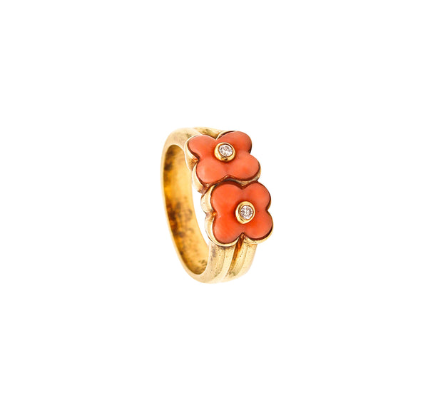 -Van Cleef & Arpels 1970 Coral Flower Rings In 18Kt Yellow Gold With Diamonds