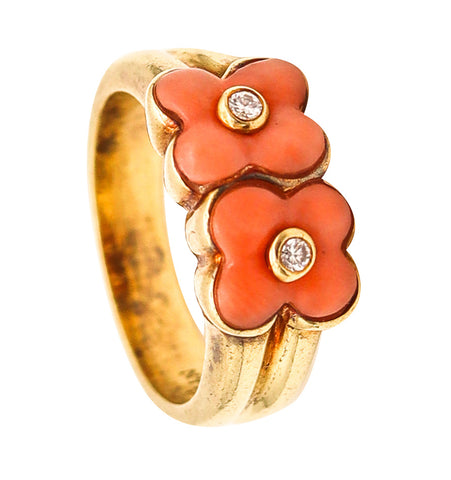 -Van Cleef & Arpels 1970 Coral Flower Rings In 18Kt Yellow Gold With Diamonds