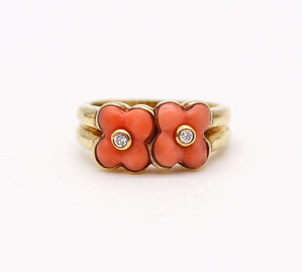 -Van Cleef & Arpels 1970 Coral Flower Rings In 18Kt Yellow Gold With Diamonds