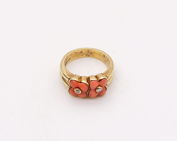 -Van Cleef & Arpels 1970 Coral Flower Rings In 18Kt Yellow Gold With Diamonds