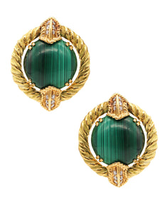 CHAUMET 1970 Paris Clips-On Earrings In 18Kt With 24.96 Cts In Diamonds & Malachite