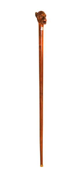 ART-DECO 1930 Monkey Shaped Cane In Carved Wood With Movable Mouth