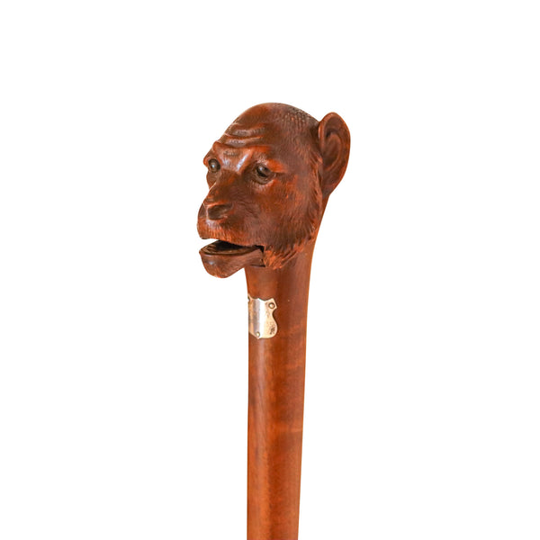 ART-DECO 1930 Monkey Shaped Cane In Carved Wood With Movable Mouth