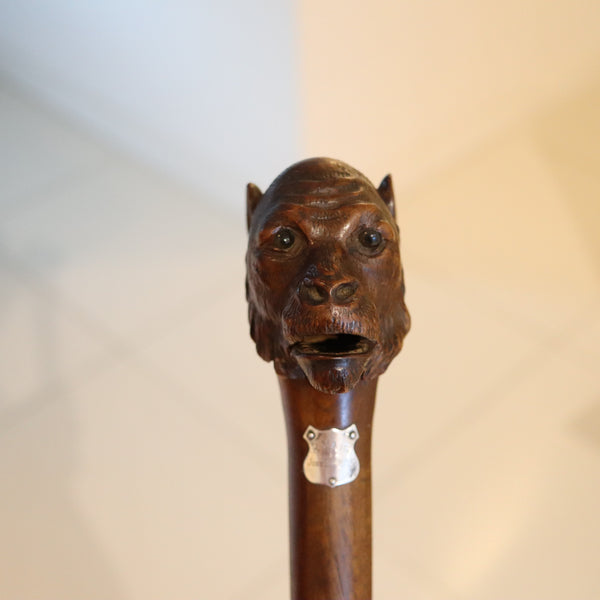ART-DECO 1930 Monkey Shaped Cane In Carved Wood With Movable Mouth