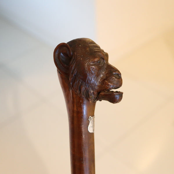 ART-DECO 1930 Monkey Shaped Cane In Carved Wood With Movable Mouth