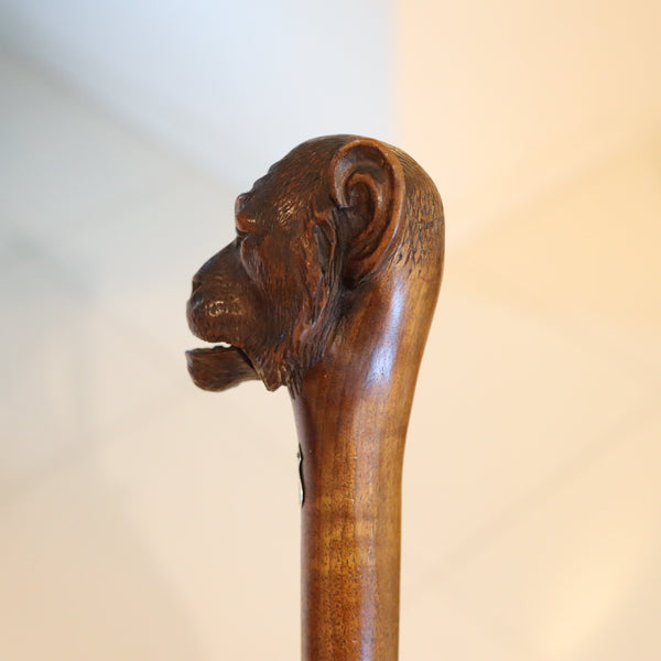 ART-DECO 1930 Monkey Shaped Cane In Carved Wood With Movable Mouth
