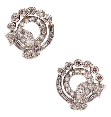 WASLIKOFF & SONS 1930 Deco Clips Earrings In Platinum With 4.18 Ctw In Diamonds