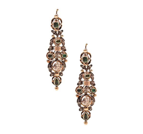 -Spanish Colonial 1785 Dangle Earrings In 17Kt Gold And Silver With Diamonds And Emeralds