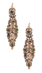 -Spanish Colonial 1785 Dangle Earrings In 17Kt Gold And Silver With Diamonds And Emeralds