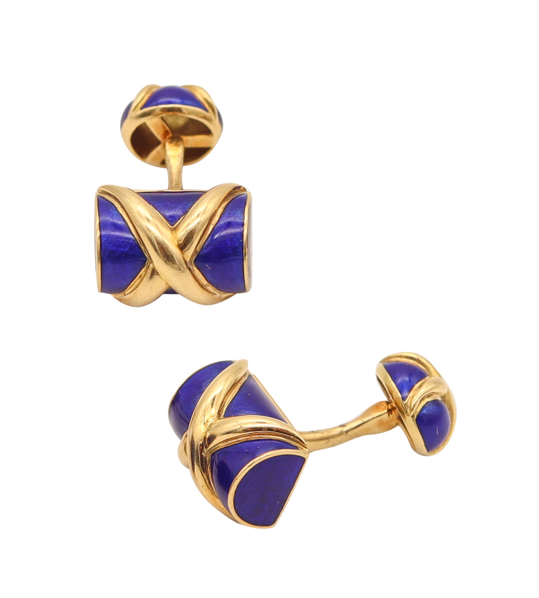 TIFFANY & CO. 1970 Jean Schlumberger Blue enameled Cufflinks In 18Kt Gold