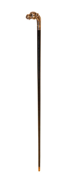 EDWARDIAN 1900 Dog Shaped Cane In Ebonized Black Wood & Sterling Silver