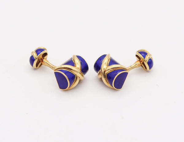 TIFFANY & CO. 1970 Jean Schlumberger Blue enameled Cufflinks In 18Kt Gold