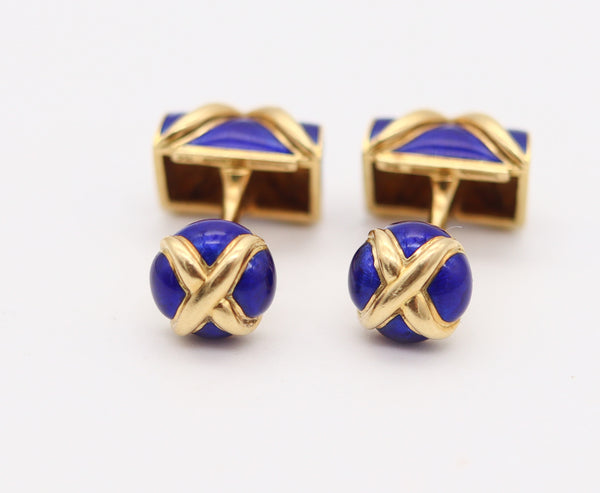 TIFFANY & CO. 1970 Jean Schlumberger Blue enameled Cufflinks In 18Kt Gold