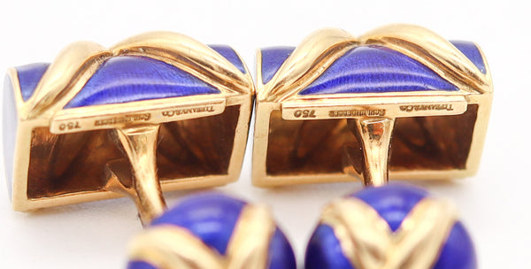 TIFFANY & CO. 1970 Jean Schlumberger Blue enameled Cufflinks In 18Kt Gold