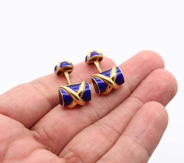 TIFFANY & CO. 1970 Jean Schlumberger Blue enameled Cufflinks In 18Kt Gold
