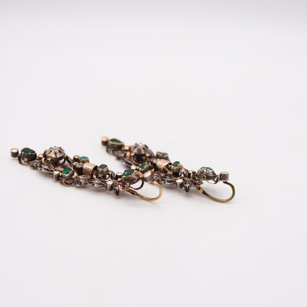 -Spanish Colonial 1785 Dangle Earrings In 17Kt Gold And Silver With Diamonds And Emeralds