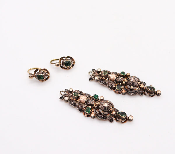 -Spanish Colonial 1785 Dangle Earrings In 17Kt Gold And Silver With Diamonds And Emeralds