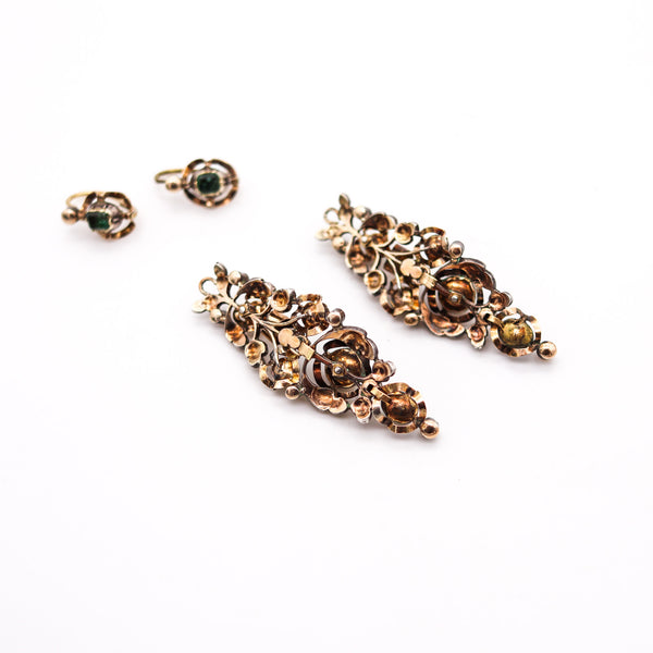 -Spanish Colonial 1785 Dangle Earrings In 17Kt Gold And Silver With Diamonds And Emeralds