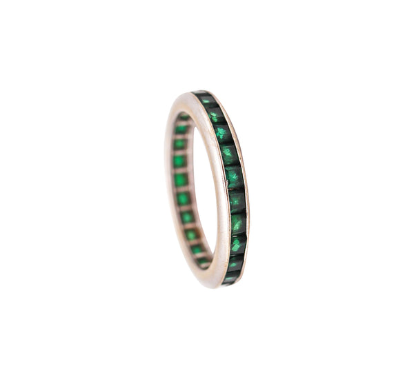 ART DECO 1930 Eternity Ring Band In 14Kt White Gold With Emeralds