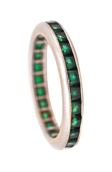 ART DECO 1930 Eternity Ring Band In 14Kt White Gold With Emeralds