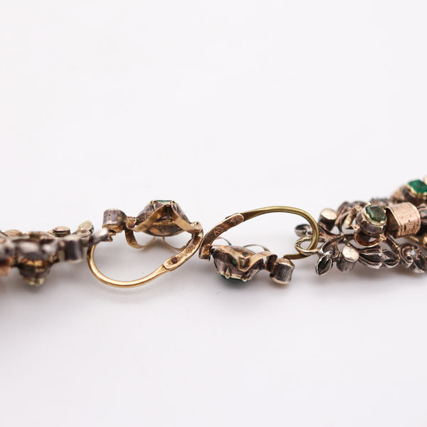-Spanish Colonial 1785 Dangle Earrings In 17Kt Gold And Silver With Diamonds And Emeralds