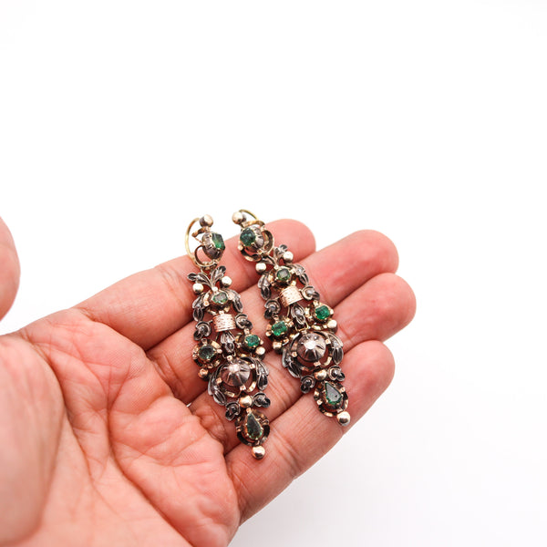 -Spanish Colonial 1785 Dangle Earrings In 17Kt Gold And Silver With Diamonds And Emeralds
