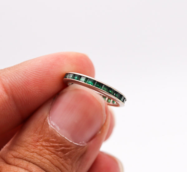 ART DECO 1930 Eternity Ring Band In 14Kt White Gold With Emeralds