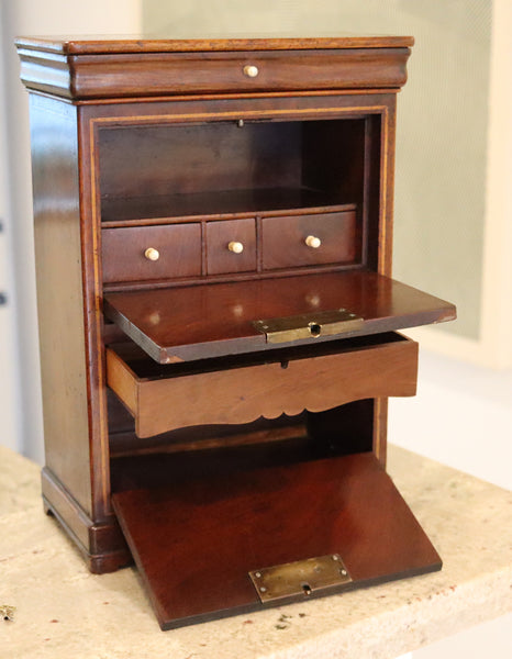 AMERICAN 1820 Miniature Secrétaire Jewelry Box With Drawers In Mahogany Wood