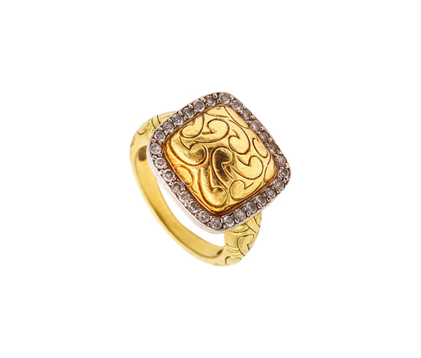 CARLO VIANI Sculptural ring In 18Kt Yellow Gold With Round Diamonds