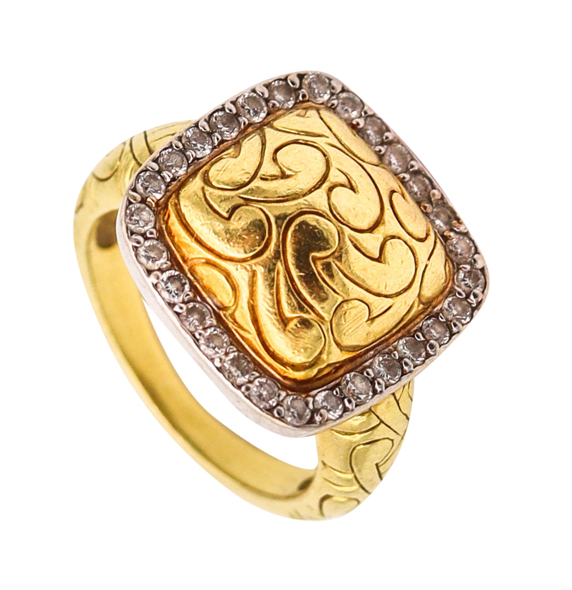 CARLO VIANI Sculptural ring In 18Kt Yellow Gold With Round Diamonds