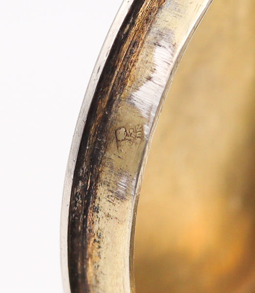 French 1900 Round Bombe Snuff Box With Niello Checkerboard Design In 900 Silver